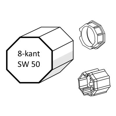 Adapter und Mitnehmer für 50mm 8-kant Stahlwelle SW 50