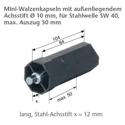 Walzenkapsel mit Achsstift Ø 10 mm für Stahlwelle SW 40