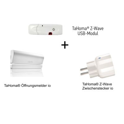 Smart Home Sicherheits-Kit Licht und Alarm: Z-Wave USB-Modul + Zwischenstecker io + Öffnungsmelder io